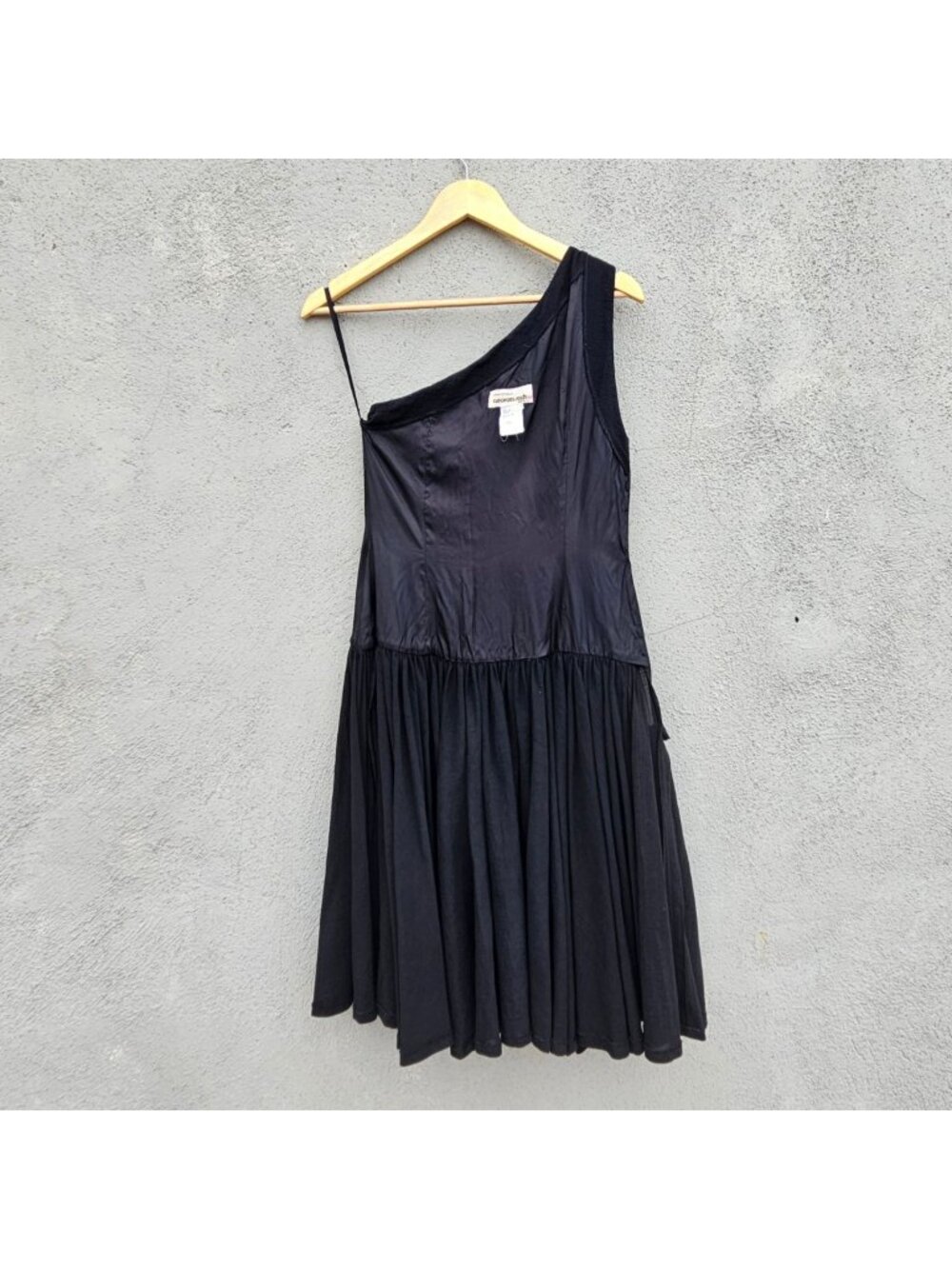 Vintage Georges Rech Paris Black One Shoulder Drop Waist Dress Rosette S - Picture 15 of 15